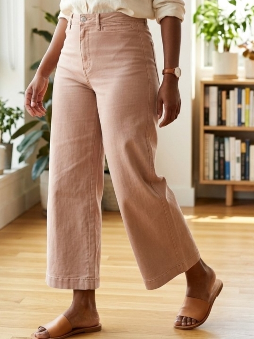 ​OAT New York High Rise Wide Leg Cropped Pants Dusty Pink Rose Size 12 / 31